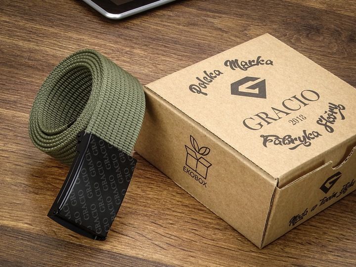 Pasek dla mężczyzny Parciany KHAKI produkt na prezent Gracio klamra 145cm zdjęcie 6