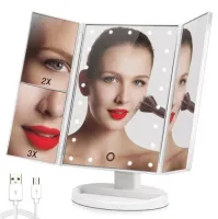 LUSTERKO DIODY 22 LED KOSMETYCZNE POWIĘKSZAJĄCE 3X PODŚWIETLANE ROZKŁADANE