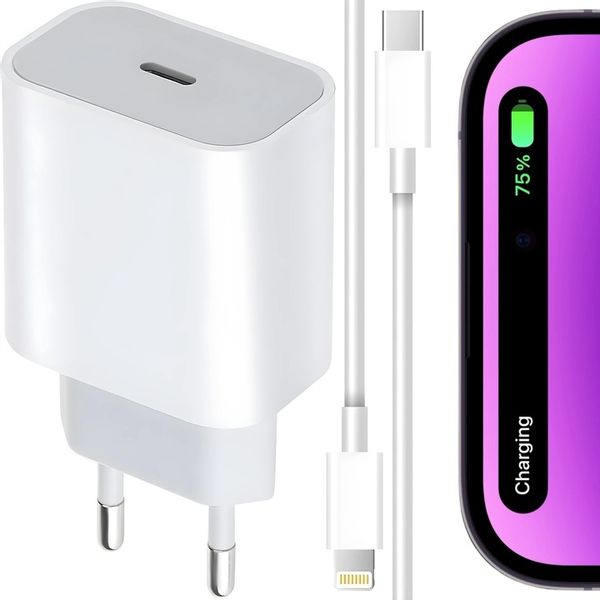 SZYBKA ŁADOWARKA SIECIOWA USB C 20W + KABEL 1M DO IPHONE LIGHTNING PRO zdjęcie 2