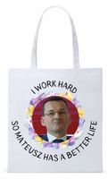 Mateusz Morawiecki Pis Torba Eco Biała Shopper Z Nadrukiem Ze Zdjęciem