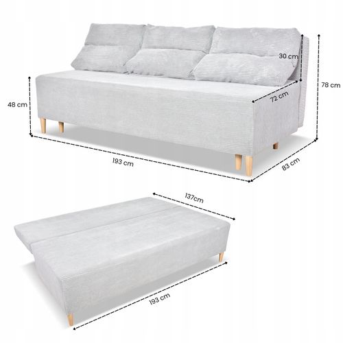 Kanapa sofa KIMO funkcja spania pojemnik Anafi szara sztruks na Arena.pl