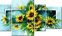 135CM 80 OBRAZ 4 ELEM SŁONECZNIKI TURKUSIE ŚCIENNY