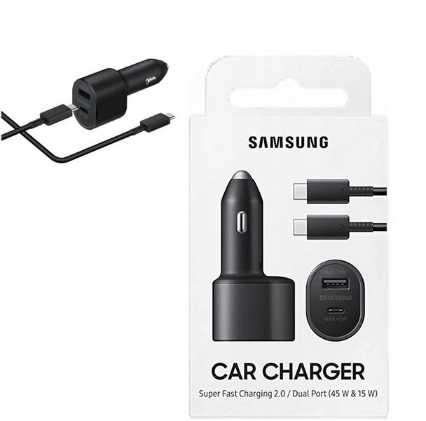 ŁADOWARKA SAMOCHODOWA SAMSUNG 45W+15W 2xUSB +KABEL zdjęcie 1