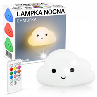 CHMURKA LAMPKA NOCNA DLA DZIECI LED RGB SILIKONOWA AKUMULATOR USB PILOT