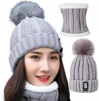 Ciepły Damski Zimowy Komplet Czapka Komin Na Zimę