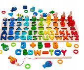 UKŁADANKA DREWNIANA MONTESSORI NAUKA LICZENIA KSZTAŁTY SORTER ŁOWIENIE RYB