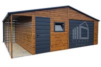 Garaż Blaszany 5,5x6m + Wiata 1m  Brama Okno Drewnopodobny Rynny Dach ID566