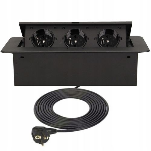 GNIAZDO POTRÓJNE CHOWANE W BLAT 3 GNIAZDA NABLATOWE GNIAZDKO KABEL 1,5M na Arena.pl