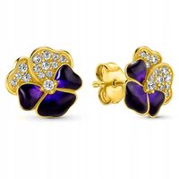 Srebrne kolczyki wkrętki bratki kwiatki dla kobiety srebro pozłacane