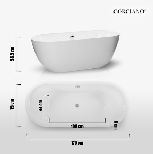 WANNA WOLNOSTOJĄCA BARI 170 x 75 Aktrylowa +Syfon zdjęcie 6