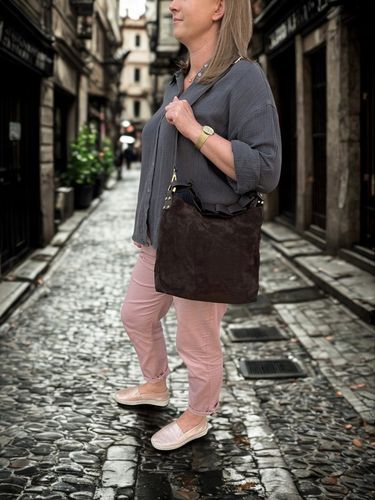 Czekoladowa zamszowa torebka brązowa shopper ZAMSZ NATURALNY Vera Pelle na Arena.pl