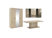 Zestaw Mebli pokojowych Szafa z Lustrem + Komoda + Ława Dąb Sonoma