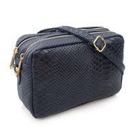 VERA PELLE torebka skórzana kroko listonoszka z paskiem V401 granatowa