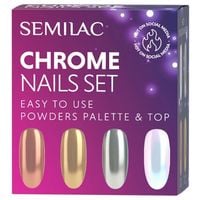 SEMILAC CHROME NAILS SET ZESTAW DO ZDOBIENIA PAZNOKCI TOP + PALETKA PYŁKÓW