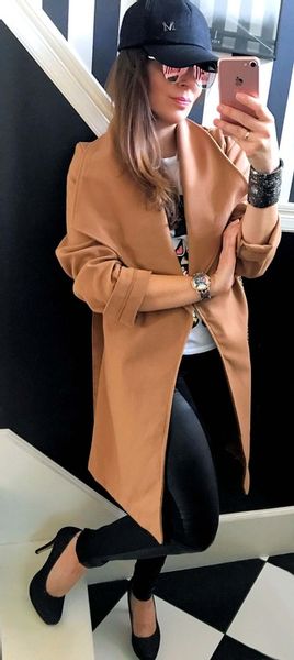 PŁASZCZ blogger KLASYCZNY klapy pasek CZERWONY zdjęcie 5