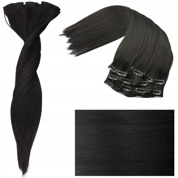 DOCZEPIANE WŁOSY Clip In Jak Naturalne Dopinki Proste Długie 6 Taśm 60 cm zdjęcie 1