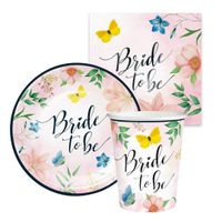 Zestaw zastawy na wieczór panieński talerzyki kubeczki serwetki, kwiaty