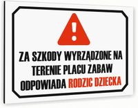 Tabliczka znak informacyjny 20x15 Biała ODPOWIEDZIALNOŚĆ ZA SZKODY Dibond
