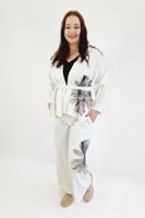 Komplet Damski Narzutka i Spodnie w Kwiaty Biały UNI