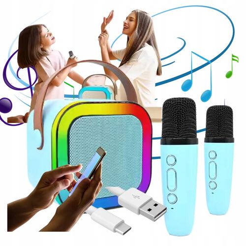 KARAOKE DLA DZIECI PRZENOŚNY GŁOŚNIK BLUETOOTH + 2 MIKROFONY KOLORNIEBIESKI na Arena.pl