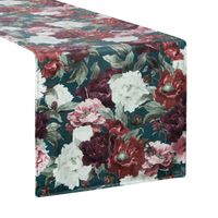 Bieżnik dwustronny welwetowy w kwiaty NOVA 35X180 zielony+bordowy