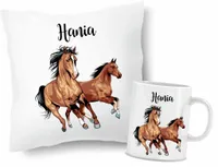 Zestaw Poduszka + Kubek KOŃ + TWOJE IMIĘ