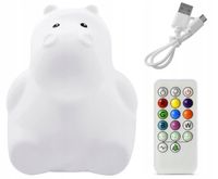 LAMPKA NOCNA DLA DZIECI HIPOPOTAM SILIKON KOLOROWA LED + PILOT