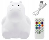 LAMPKA NOCNA DLA DZIECI HIPOPOTAM SILIKON KOLOROWA LED + PILOT