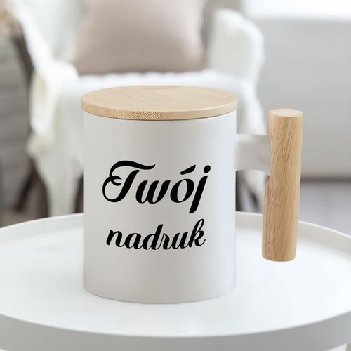 Kubek z nadrukiem - 330ml bambusowa pokrywka i uszko na Arena.pl