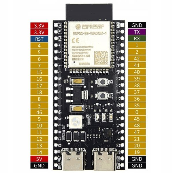 Moduł ESP32-S3 DevKitC-1 WROOM-1 N16R8 16MB FLASH WiFi Bluetooth USB-C zdjęcie 3