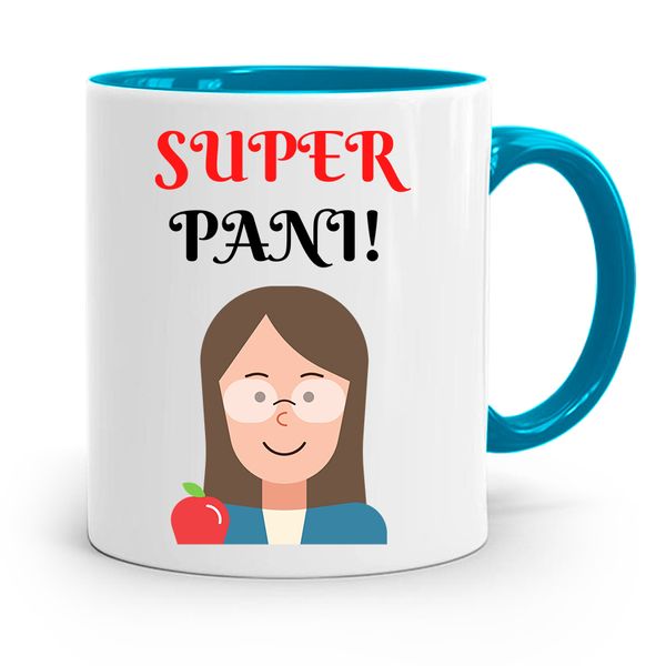 Kubek Błękitny Rezent Dzień Nauczyciela Super Pani Z Nadrukiem Ze Zdjęciem zdjęcie 1