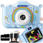 APARAT CYFROWY DLA DZIECI FOTOGRAFICZNY wbudowane gry filtry + KARTA 32 GB