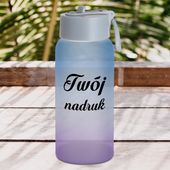 Szklana butelka 750 ml szroniona z plastikowym uchwytem z Twoim nadrukiem - Fioletowo - niebieska