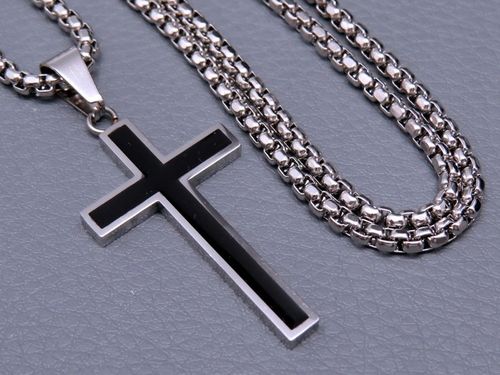 SREBRNY ŁAŃCUSZEK Z KRZYŻYKIEM STAL CHIRURGICZNA 316L SPLOT KRÓLEWSKI 60CM na Arena.pl