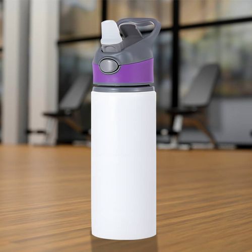 Biały bidon 650 ml z Twoim nadrukiem fioletowa wstawka na Arena.pl