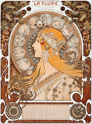 Zodiaque or La Plume, Alphonse Maria Mucha - plakat 70x100 cm na Arena.pl