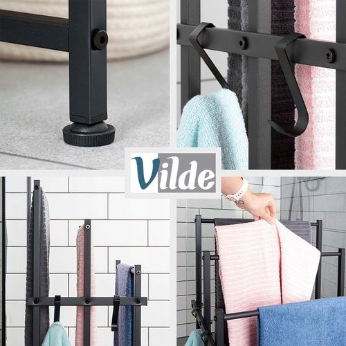 Stojak NA RĘCZNIKI wieszak łazienkowy podłogowy stojący czarny + na Arena.pl