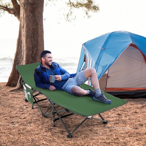 Łóżko polowe składane z ściętym zagłówkiem i kieszenią zielone na Arena.pl