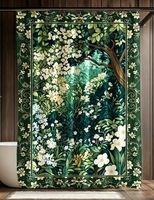 Zasłona prysznicowa Floraweg, wzór leśny, 12 haczyków, poliester,180x200 cm