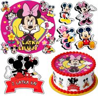 ZESTAW OPŁATEK NA TORT 20CM + 17 POSTACI - MYSZKA MIKI MINI + IMIĘ 15 18CM