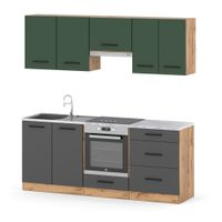 Zestaw Kuchenny Z Blatem Pojemny Mały 2.0m Wotan Butelkowa Zieleń Szary Mat