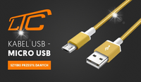 KABEL USB-A MicroUSB ZŁOTY 2M MOCNY OPLOT SZYBKIE ŁADOWANIE I TRANSFER