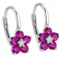 Kolczyki srebrne dla dziewczynki dzieci wiszące różowe kwiatki srebro 925