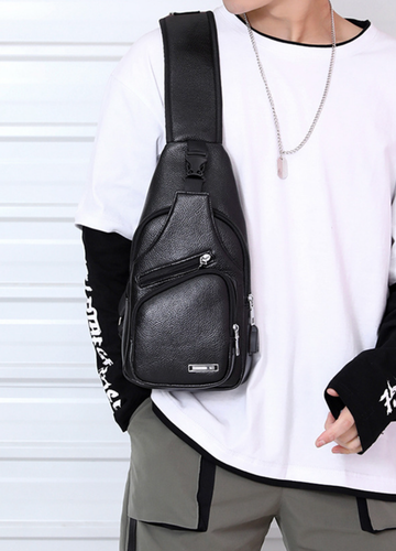 Elegancka nerka pojemna saszetka na ramię torba plecak ekoskóra usb czarna na Arena.pl