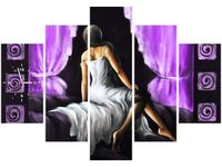 105CM 150CM ZEGAR 5 ELEM PIĘKNA DZIEWCZYNA FIOLECIE DRUK OBRAZ