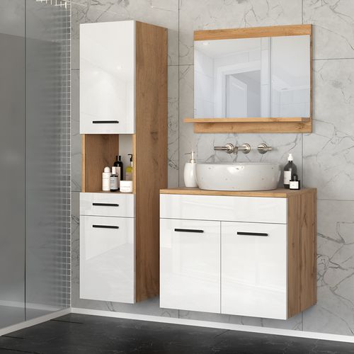 Zestaw Mebli Łazienkowych Umywalka Z Lustrem 90cm Słupek Wotan Biały Połysk na Arena.pl