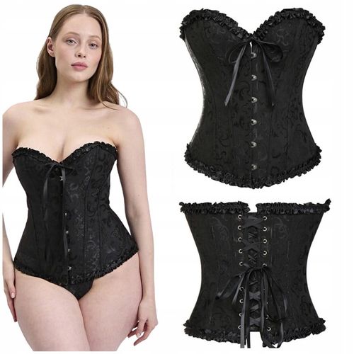Gorset wyszczuplający brzuch talię wiazany koronka gotyk czarny na Arena.pl