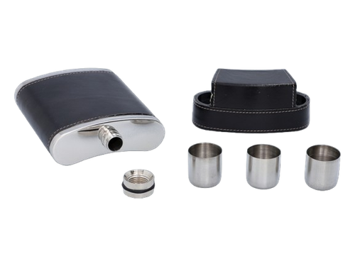 Czarna Piersiówka w Zestawie z Trzema Kieliszkami w Etui 8 OZ ok. 240 ml na Arena.pl