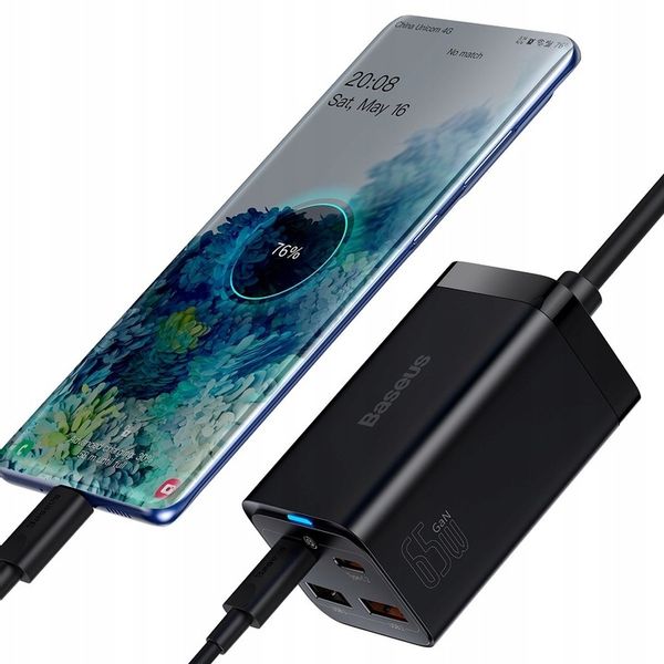 BASEUS SZYBKA ŁADOWARKA SIECIOWA GaN3 Pro 2x USB C / USB 65W MOCNY ZASILACZ zdjęcie 15