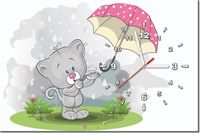 60CM 40CM ZEGAR OBRAZ KOTEK DESZCZU RÓŻOWĄ PARASOLKĄ DRUK PŁÓTNO RAMA